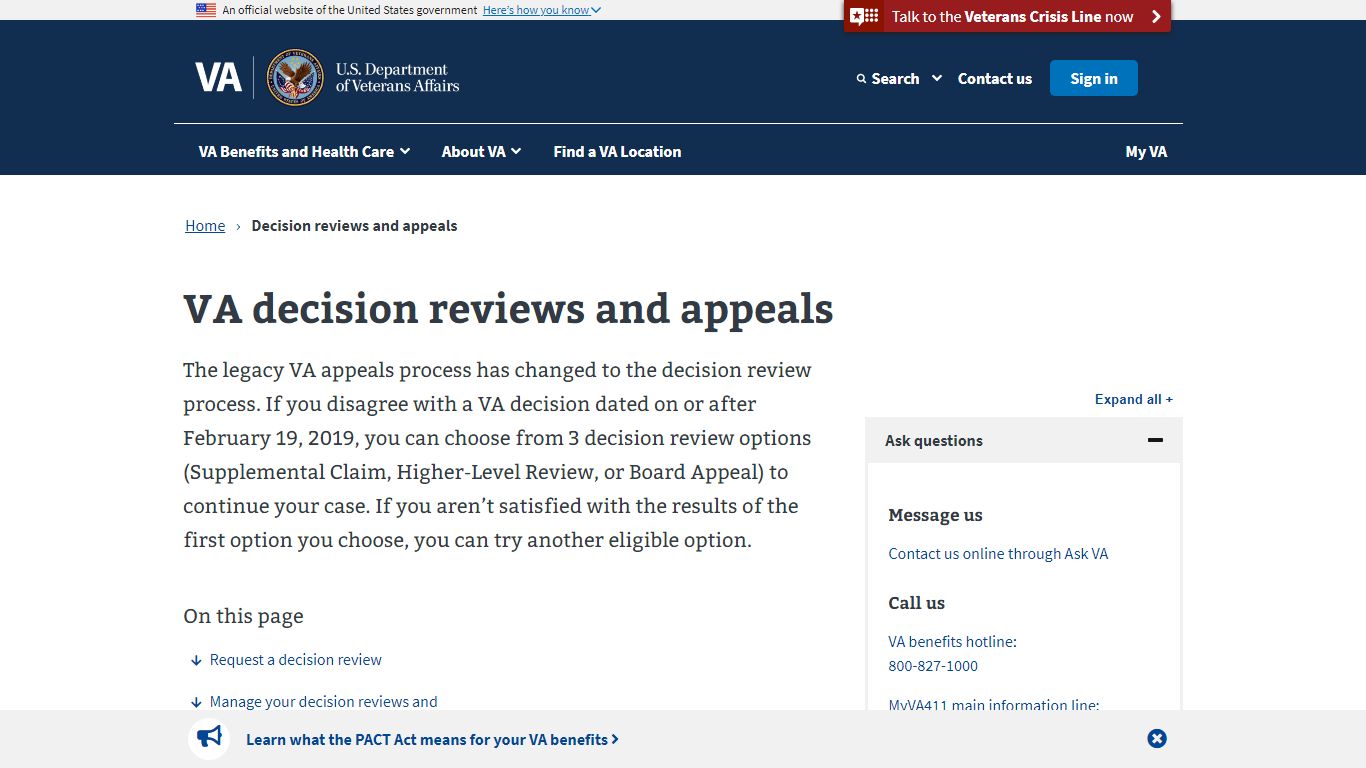 VA Decision Reviews And Appeals | Veterans Affairs